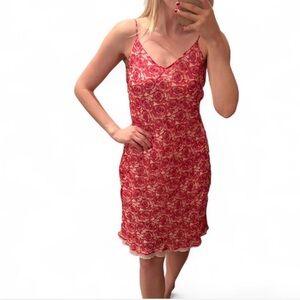 Vintage VTG Pink & White Floral Rose Midi/ Maxi Dress